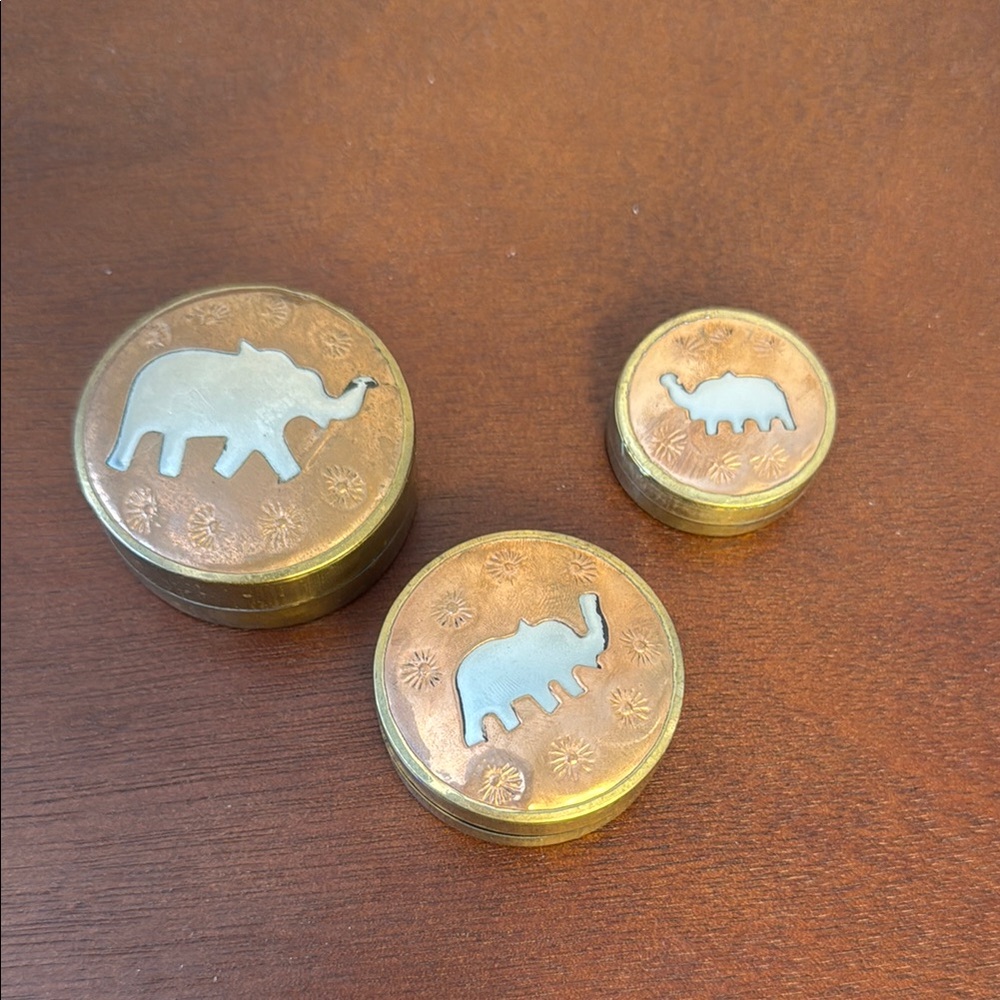 Vintage Elephant Design Brass and Copper Trinket Boxes